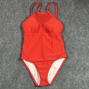 Athena Womens Red Crochet High Neck One Piece Swimsuit AT57567 Size SM